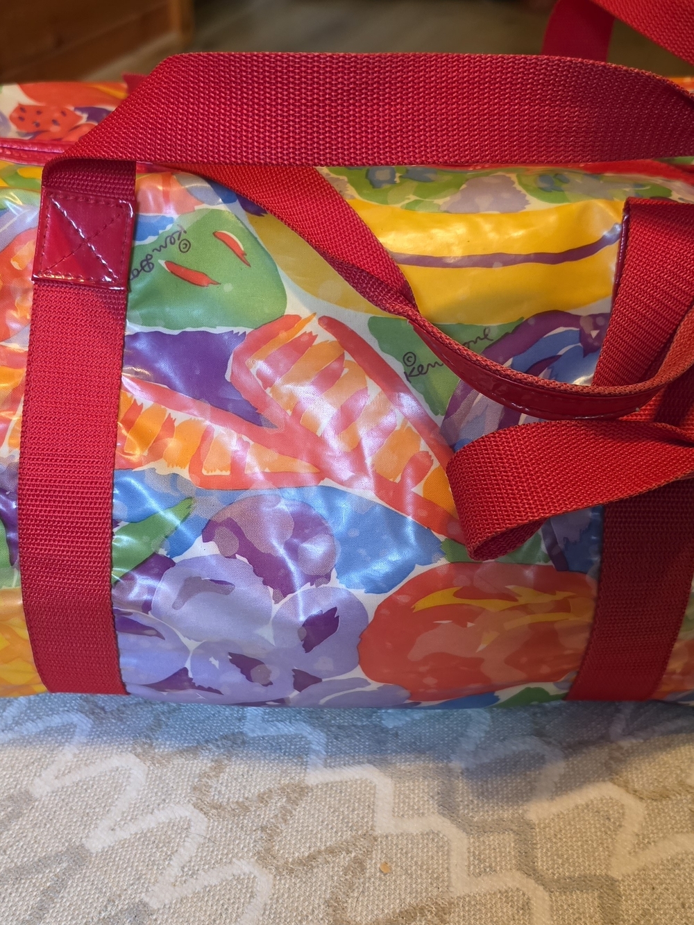 Vintage 80s Ken Done Australia PVC Tropical Fruit Print Duffel Bag Weekender